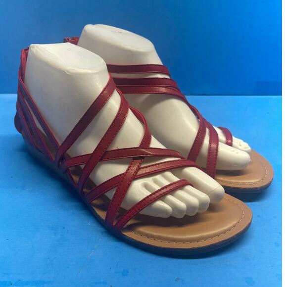 Carlos Santana  Women Shoes Flat Strappy Sandal Red Size 8 Back ZIp - Picture 2 of 11